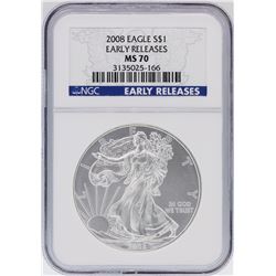 2008 NGC MS70 Early Release American Silver Eagle Dollar Coin Set Lot of 2