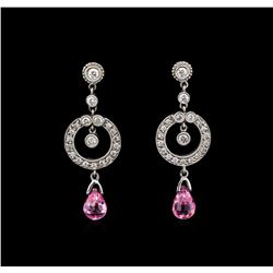 1.00ctw Pink Sapphire and Diamond Earrings - 18KT White Gold
