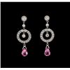 Image 1 : 1.00ctw Pink Sapphire and Diamond Earrings - 18KT White Gold