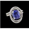 Image 1 : 4.72ct Blue Sapphire and Diamond Ring - 18KT White Gold