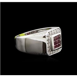 0.90ctw Ruby and Diamond Ring - 14KT White Gold