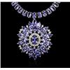 Image 2 : 14KT White Gold 67.32ctw Tanzanite and Diamond Necklace