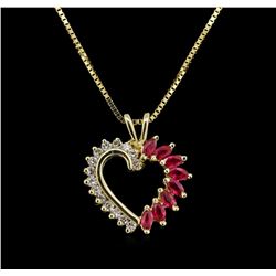 0.45ctw Ruby and Diamond Heart Pendant With Chain - 14KT Yellow Gold