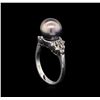 Image 4 : 0.33ctw Pearl and Diamond Ring - 14KT White Gold