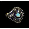 1.90ctw Blue Sapphire, Opal, and Diamond Ring - 18KT Yellow Gold