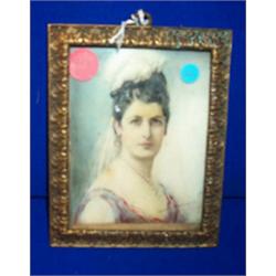 BEATRICE WAINWRIGHT (c. 1900) Watercolour on ivory Miniature portrait of a woman (Countess...