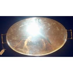 A TWO HANDLED SMALL OVAL GALLERY TRAY, SHEFFIELD 1925, raised on feet 47cms wide. e400/600...