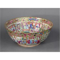 A CANTON EXPORT FLARED BOWL, 19th CENTURY, decorated in a typical famille verte palette with p...
