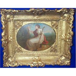 style of ANGELICA KAUFFMAN Oil on copper panel Angelica carving her initials on a tree O...