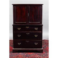 A MAHOGANY CHEST ON CHEST, IRISH, LATE 18th CENTURY, the cabinet top fitted with a pair of sun...