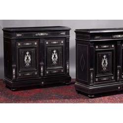 A PAIR OF EBONY AND IVORY INLAID SIDE CABINETS, 19th CENTURY, IN ITALIANATE MANNERIST STYLE, e...