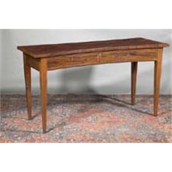 A MAHOGANY CONCAVE SIDED SERVING TABLE, c.1900, fitted with a pair of boxwood trimmed drawers...