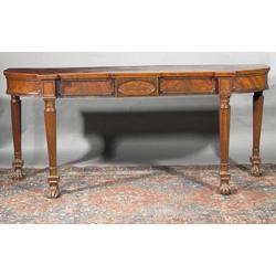 A MAHOGANY SERVING TABLE, EARLY 19th CENTURY, banded with boxwood, the frieze with a breakfron...