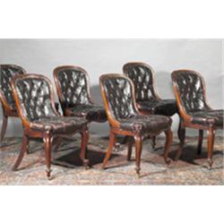 A SET OF SEVEN MAHOGANY FRAMED DINING CHAIRS, IN THE MANNER OF BEAKEY of DUBLIN, 19th CENTURY,...