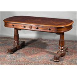 A MAHOGANY LIBRARY TABLE, BY WILLIAMS & GIBTON, MID 19th CENTURY, with moulded rim and rounded...