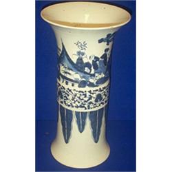 A SET OF THREE CYLINDRICAL VASES, ORIENTAL, 20th CENTURY, decorated with figures in a landscap...