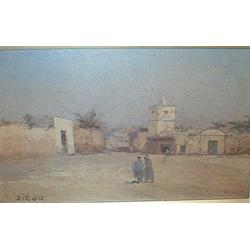 EARLY 20th CENTURY SCHOOL Figures in an Arab village Signed, Diego 31cms x 34cms. e20...