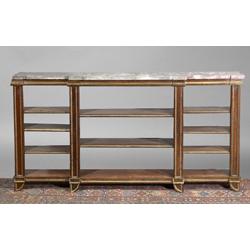 A PAIR OF ROSEWOOD BREAKFRONT OPEN BOOKCASES, 19th CENTURY, exceptionally narrow, each with st...