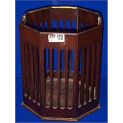 A MAHOGANY OCTAGONAL BUCKET, c.1800 with slatted sides and gilt brass wing handle 31cms high....