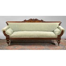 A MAHOGANY FRAMED SOFA, ATTRIBUTED TO WILLIAMS AND GIBTON, c.1820, the straight back with an a...