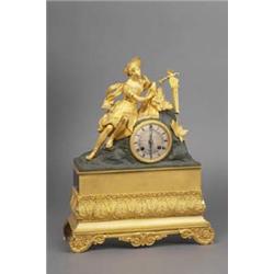 AN ORMOLU AND BRONZE MANTEL CLOCK, FRENCH, c.1830, the machined steel dial signed PARIS with b...