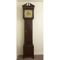 A MAHOGANY LONGCASE CLOCK, IRISH, c.1800, the brass dial with decoration and subsidiary second...
