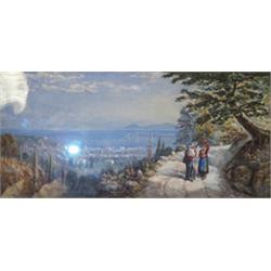 C. Wyndham Watercolour, a pair Coastal Scenes on the Bay of Naples with figures on a roadwa...