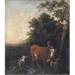 DUTCH SCHOOL (17th/18th CENTURY) Oil on canvas Figure in a wooded landscape with cattle and...