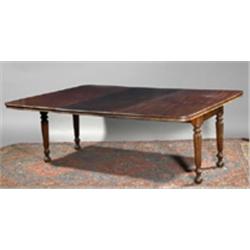 A MAHOGANY DINING TABLE, c.1830, IN THE STYLE OF WILLIAM AND GIBTON, the rectangular frame wit...