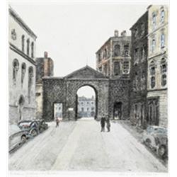 FLORA H. MITCHELL (1890-1973) Watercolour over pen Entrance to Lower Castle Yard, Dublin<br...