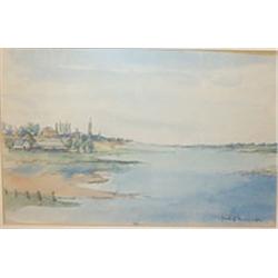 GLADYS MACCABE (b.1918) Coloured wash over indian ink The Rhine at Utrecht Signed lower...