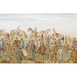 GLADYS MACCABE (b.1918) Oil on board Before the Race at Down Royal Signed lower left, Gl...