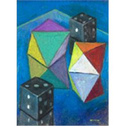 HARRY KERNOFF RHA (1900-1974) Mixed media Coloured Boxes and Dice Signed A pair, 15cm...