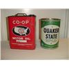 Image 1 : Oil Tins (2) Co-op 2 gal Quaker State 1 gal