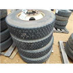 1 LOT (4) 275/80R22.5 TIRES & RIMS