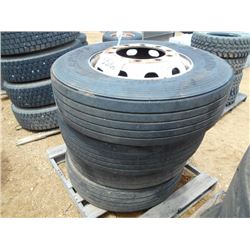 1 LOT (4) 295/75R22.5 TIRES & RIMS