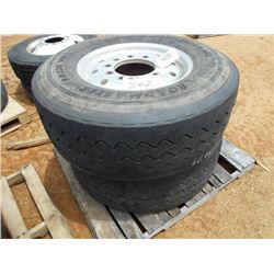 1 LOT (2) 385/65R22.5 TIRES & RIMS