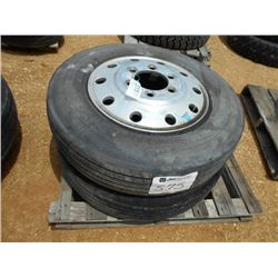 1 LOT (2) 9R22.5 TIRES W/ ALUMINUM RIMS