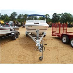 LARSON 180 FIBERGLASS BOAT, - MERCURY INBOARD/OUTBOARD ENGINE, S /A ALUMINUM TRAILER, CANOPY