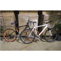 2 BIKES: BLACK NO NAME FRONT SUSPENSION MOUNTAIN BIKE & WHITE CCM FRONT SUSPENSION MOUNTAIN BIKE