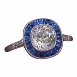 Natural White & Blue Sapphire Art Deco Style Ring