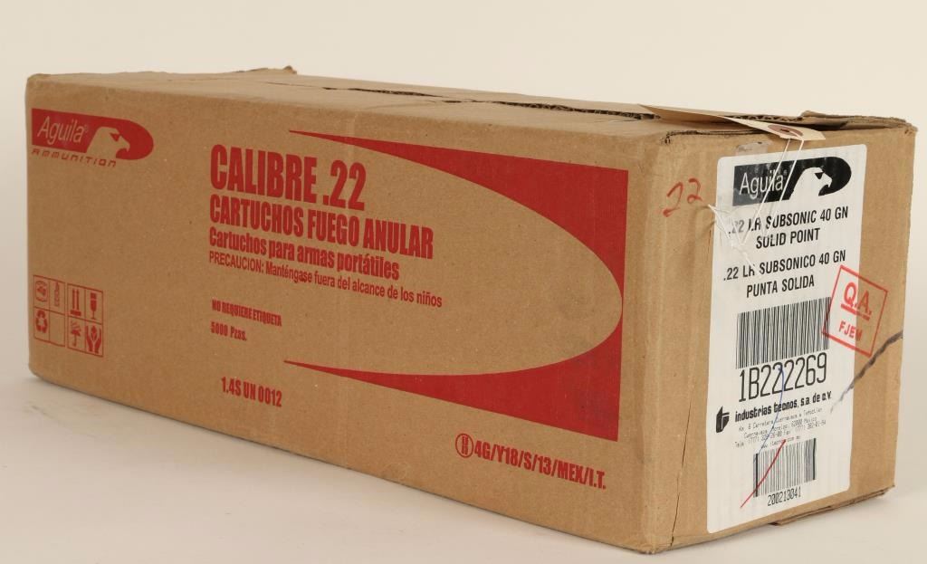 5,000 Rounds of Aguila Subsonic .22 LR Ammo 5,000 Rounds of Aguila Subsonic .22 LR Ammo