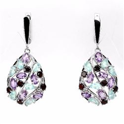 Natural Chalcedony Amethyst Mozambique Garnet Earring
