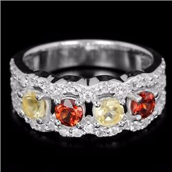 Natural Granet Citrine & Topaz Ring