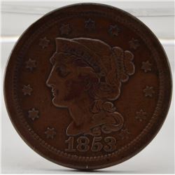 1853 United States large Cent Braided Hair Type