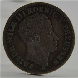 1837 Prussia, Germany 1/6th Thaler in Very Fine Condition