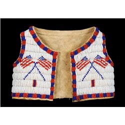 Cheyenne Beaded Sinew Sewn Infant's Vest with American Flag and Geometric Design ca. 1950's
