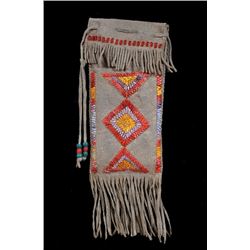 Plains Fringed Pouch with Quill Work 8" L. 3" W.  Good Condition