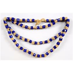 Long Strand of Approx. 60 Russian Faceted Blue Trade Beads
