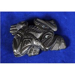 Lionel Samuels Argillite Frog with Inlay Work 5 1/2" H. 4" W.  Fine Condition